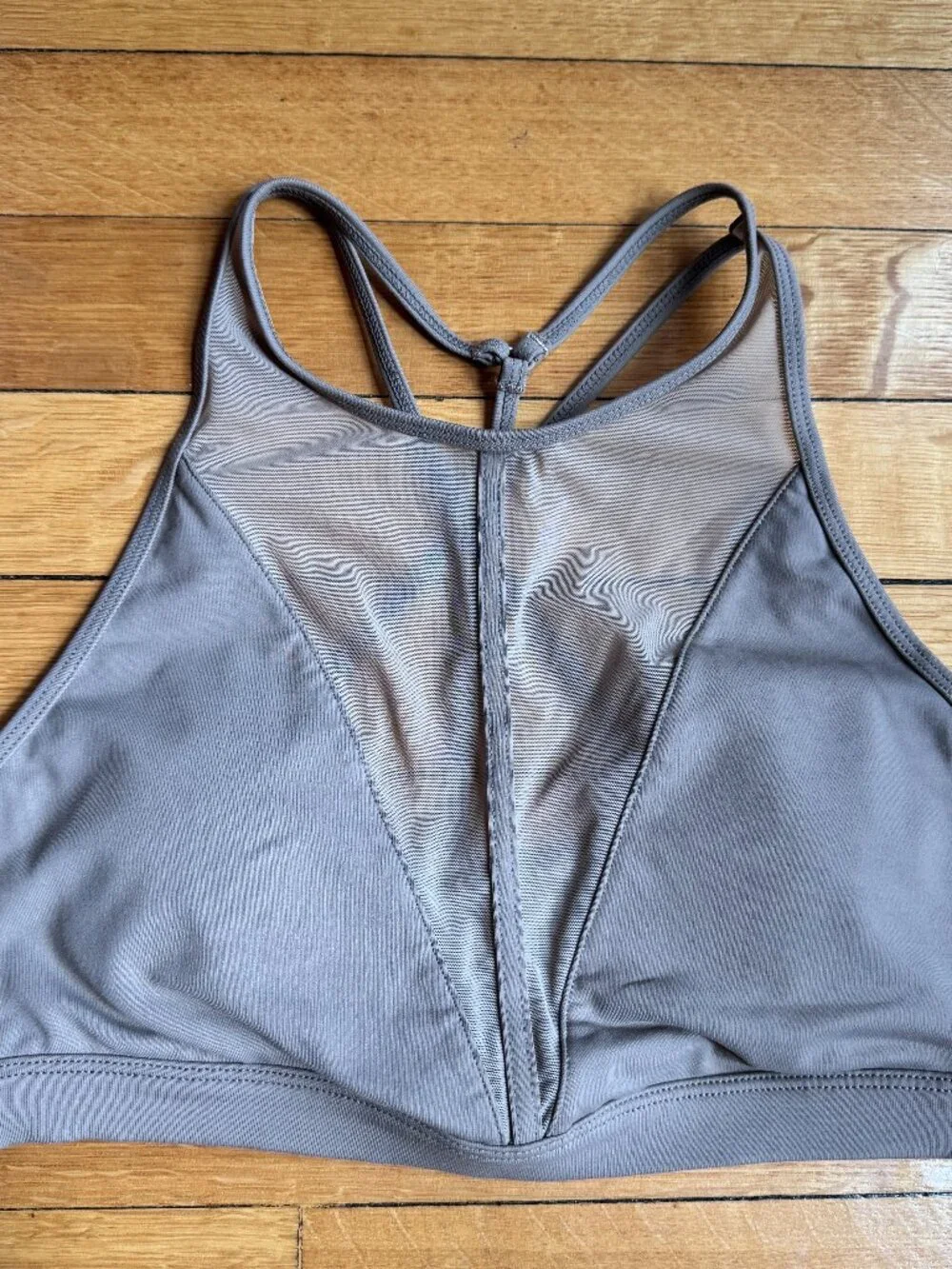 Alo Yoga Women's Empower High Neck Mesh Yoga Sports Bra In Gravel Neutral Small